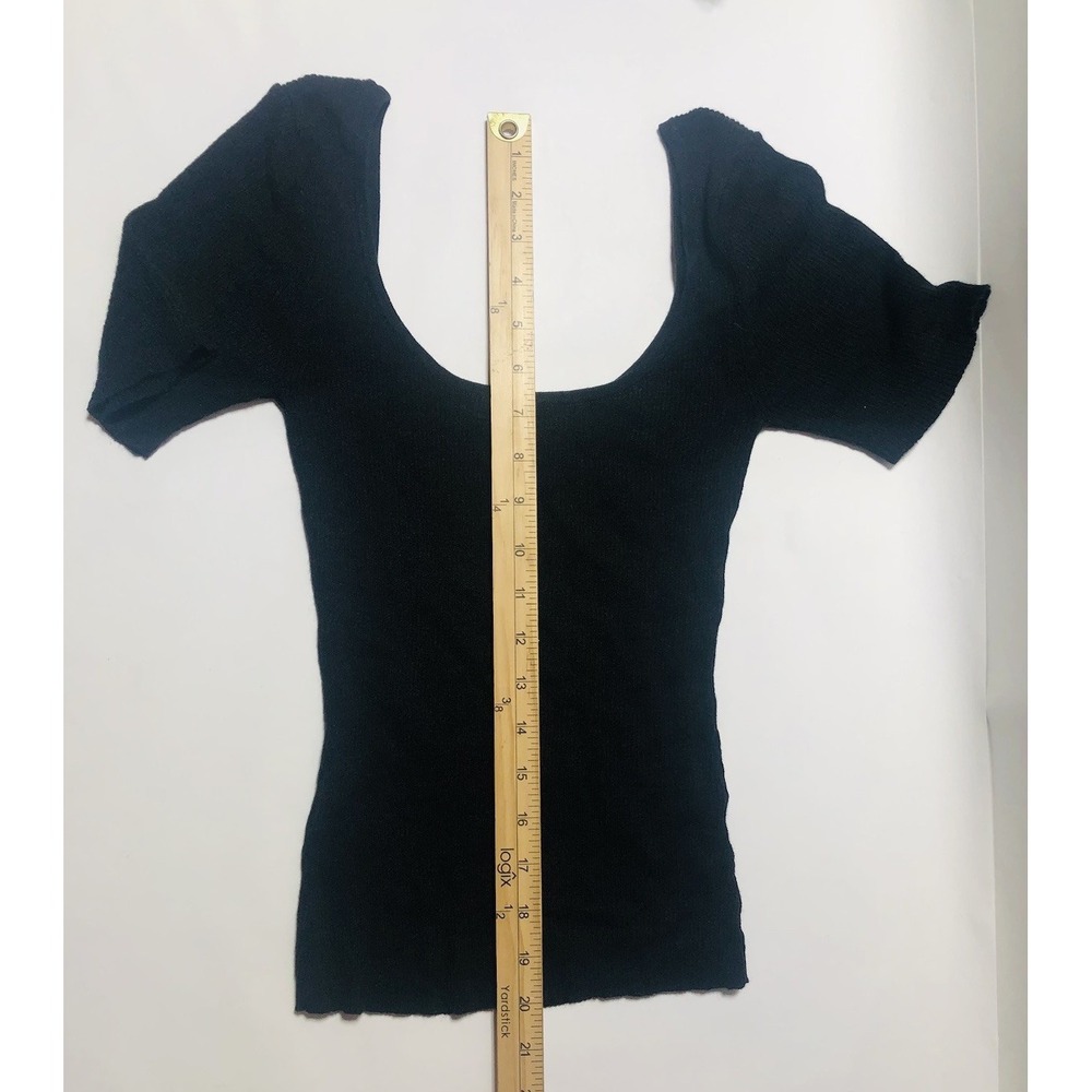 KALLMEYER Womens XS Luxury Black Shirt Top Knit Short Sleeve Scoop Linen Stretch - Picture 7 of 8